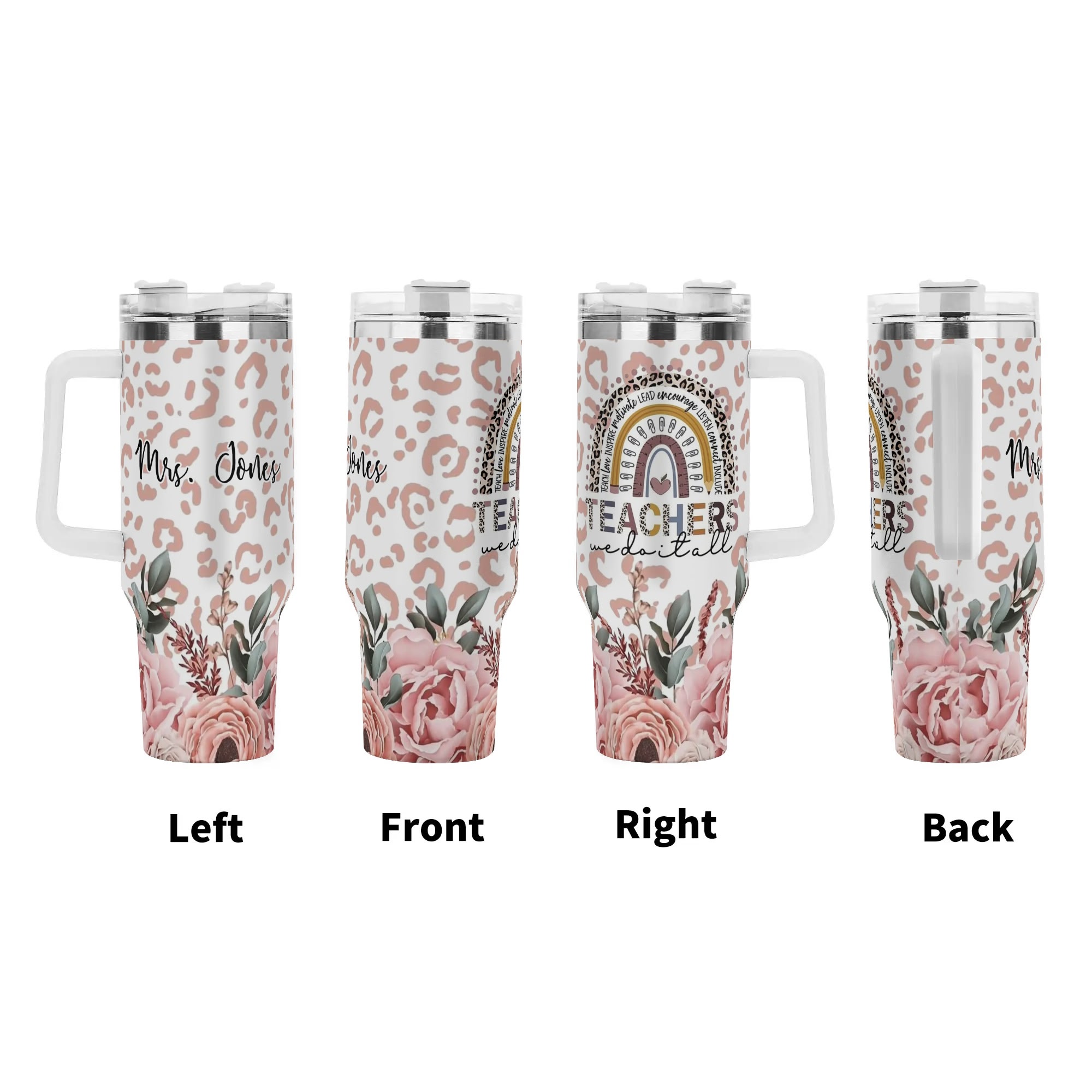 Personalized 40oz Stainless Steel Tumbler Gift With White Handle and Straw - Image 3