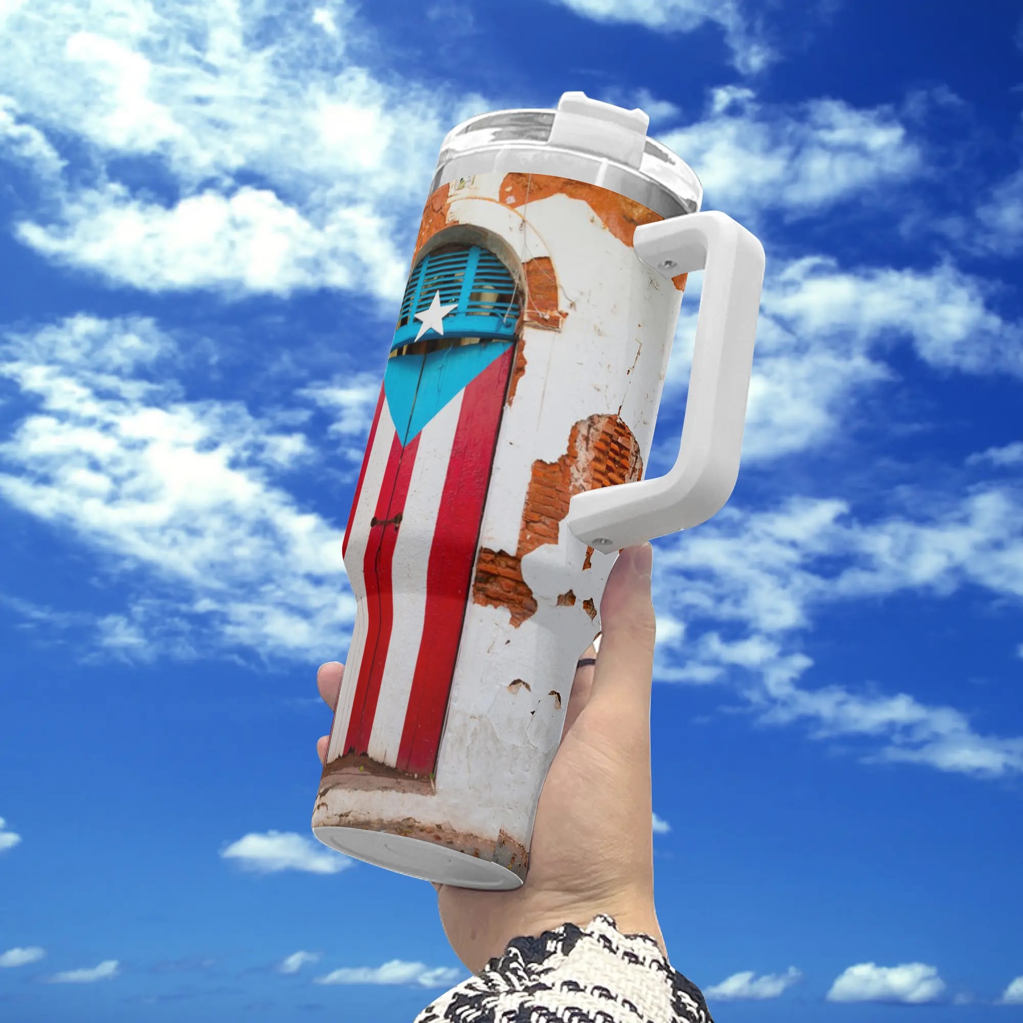 Personalized 40oz Stainless Steel Tumbler Gift With White Handle and Straw - Image 5